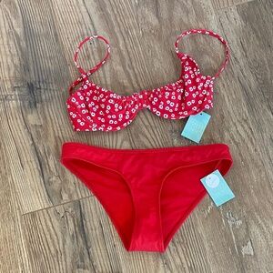 NWT Tilly’s Red Floral Bikini Top and Bottoms Size XS
